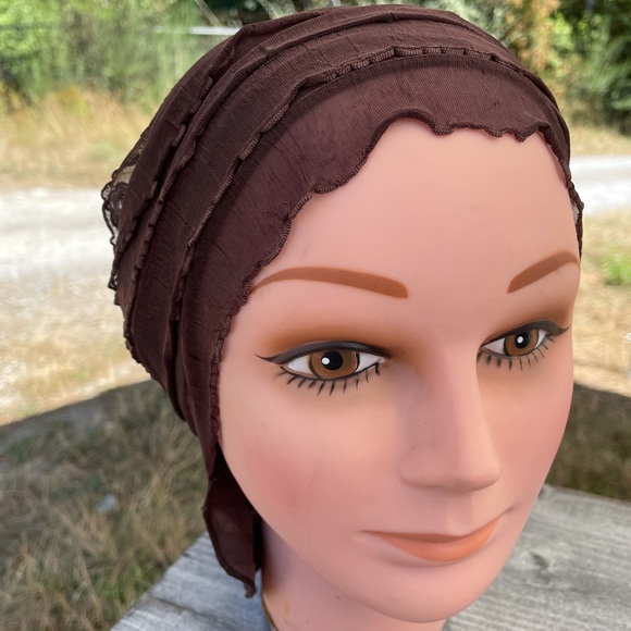 Chocolate Brown Ruffled Chemo Beanies cancer and alopecia cap beanie New - Picture 2 of 3